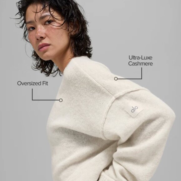 ALO New Class Cashmere Crewneck Sweater ($298) Bone Heather Size Large NWT - Picture 3 of 10